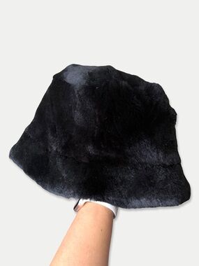Vintage Genuine Rabbit Fur Black Bucket Hat WPL 9745 One Size 21”